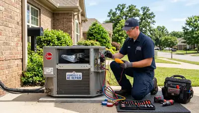 Professional AC repair technician servicing air conditioner in Birmingham AL home