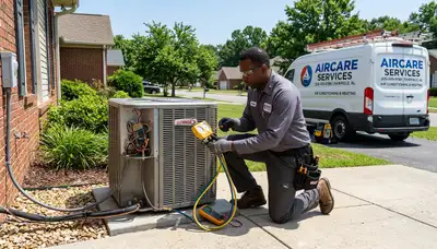 Professional AC repair technician servicing air conditioner unit in Birmingham AL home