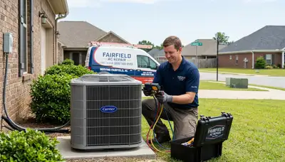 HVAC technician performing residential AC repair service in Birmingham, AL
