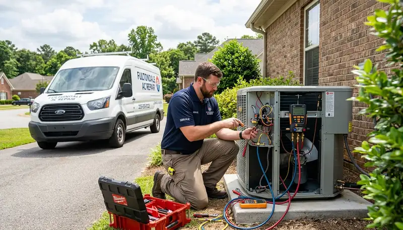 HVAC technician performing residential AC repair service in Birmingham AL