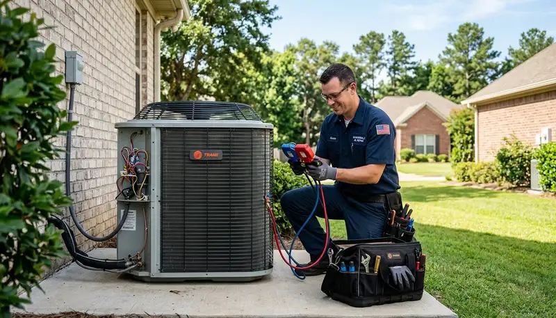 Professional AC repair technician servicing air conditioning unit in Birmingham AL
