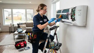 Technician performing AC repair in Birmingham AL home for Five Star Cooling service