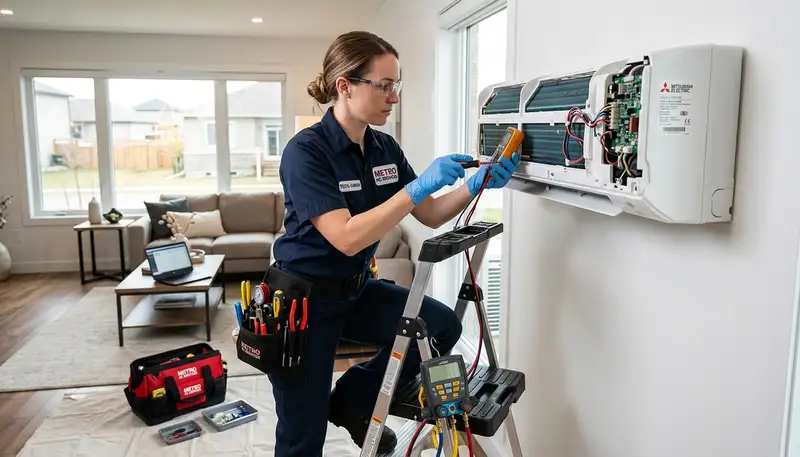 Technician performing AC repair in Birmingham AL home for Five Star Cooling service