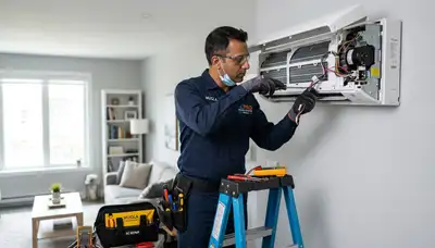 Professional AC repair technician servicing air conditioner in Birmingham, AL home