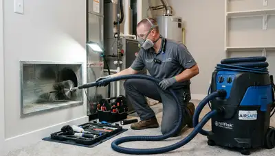 Technician cleaning air ducts for HVAC system in Birmingham AL home by Five Star Cooling