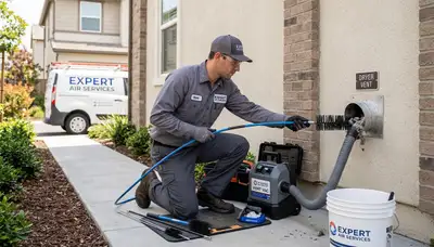 Technician performing professional dryer vent cleaning in Birmingham AL home for improved airflow