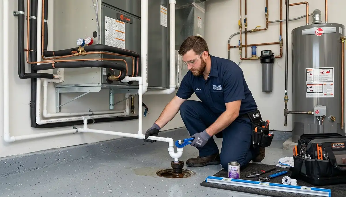 Professional plumber repairing pipes in Birmingham, AL for Five Star Cooling plumbing services