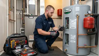 Technician performing water heater repair in Birmingham, AL for Five Star Cooling service page